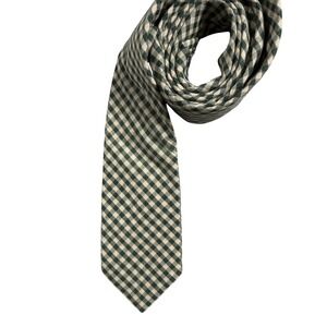 Sprezza NYC Mens Green Gingham Check Cotton Blend Necktie Thin 2.75 Inch Width